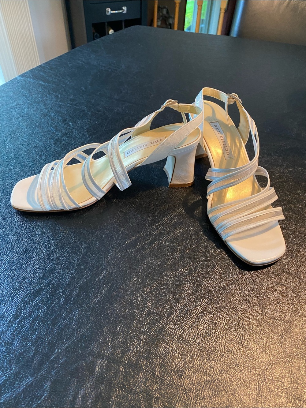 Ann Marino White Strappy Block Heel Sandals